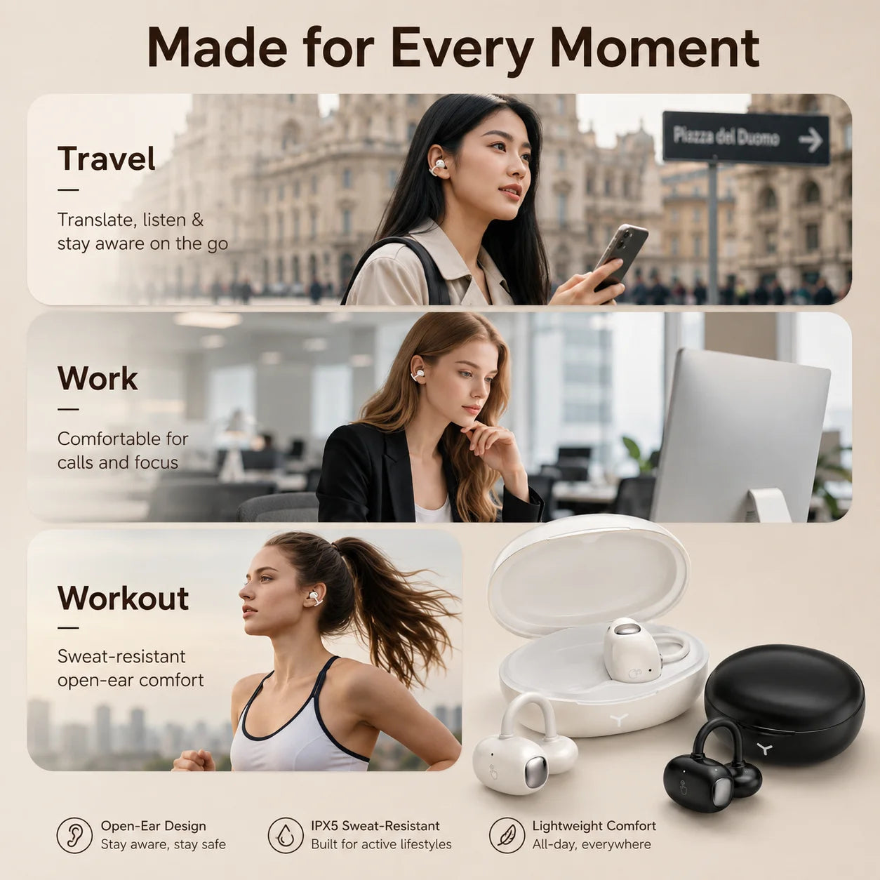 HM22 AI Smart Translation Clip-on Wireless Bluetooth Earphones (White, True Wireless)With One Year Warranty