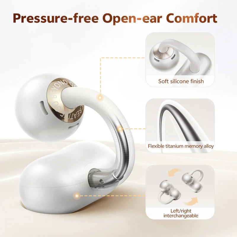 CT06 Clip On Earbuds Open Ear Wireless Bluetooth 6.0 Headphones with 4 Mic 35H Earbuds Comfortable for Running
