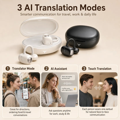 HM22 AI Smart Translation Clip-on Wireless Bluetooth Earphones (White, True Wireless)With One Year Warranty