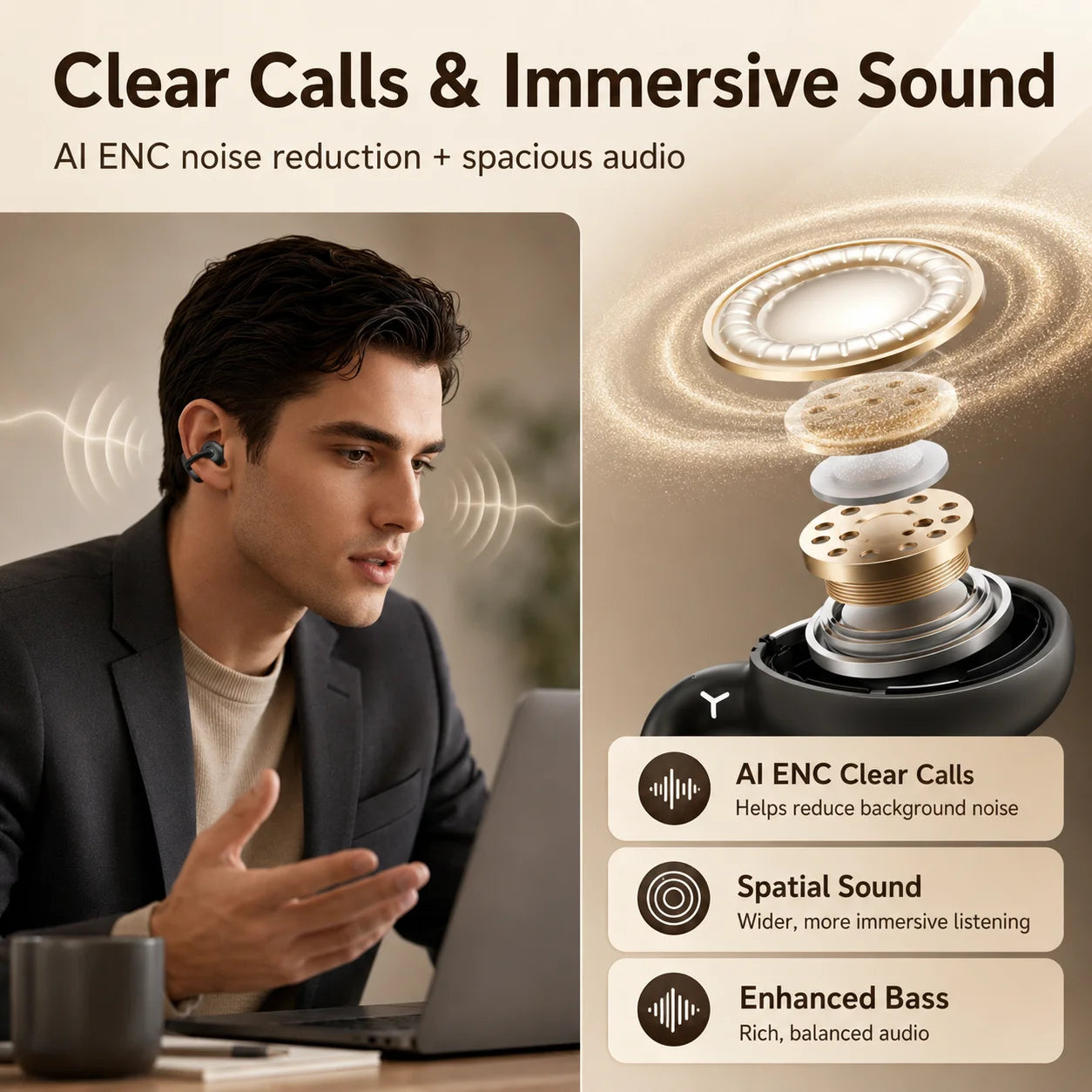 HM22 AI Smart Translation Clip-on Wireless Bluetooth Earphones (White, True Wireless)With One Year Warranty